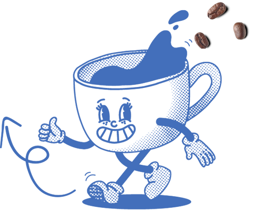 Die Barista-Lounge-Kaffeefigur macht eine kontaktfreundliche Figur
